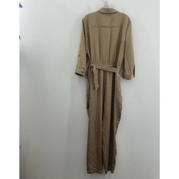 INC Brown Women's Long Sleeve Belted Jumpsuit Size 16 Polyester Preowned - Picture 2 of 5